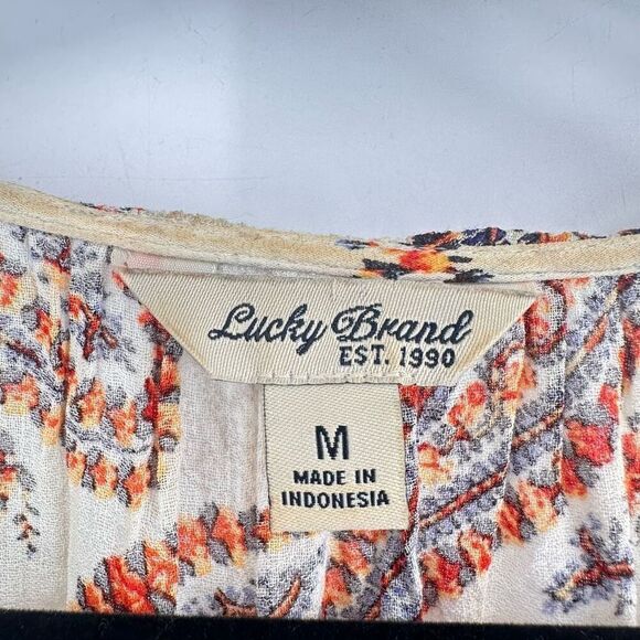 Lucky Brand Women's Paisley Print Long Sleeve Blouse Top Mixed Media Medium Boho - Picture 2 of 12